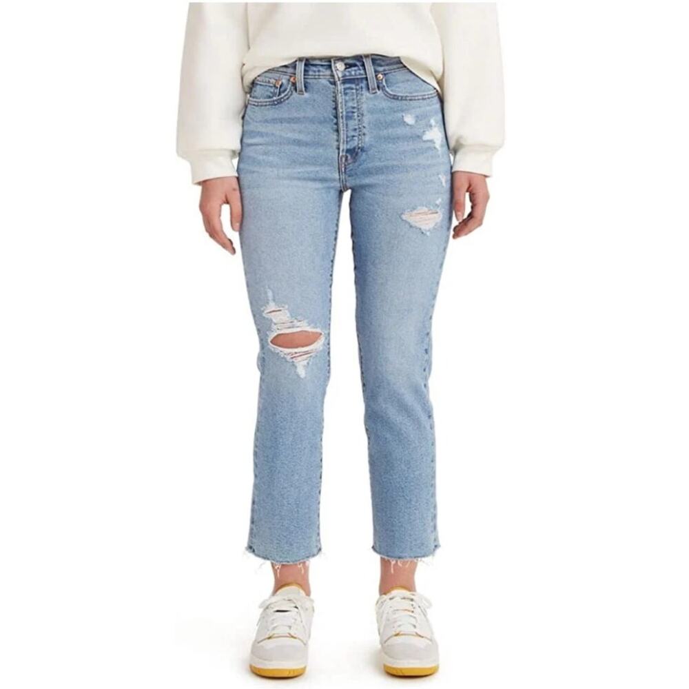 Levi's Women's High Rise Wedgie Straight Leg Denim Jeans Blue Sz 27 Frayed‎ Hem